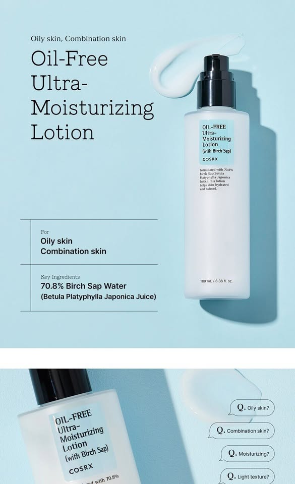COSRX Oil-Free Ultra-Moisturizing Lotion — Lightweight Hydrating Lotion with Birch Sap