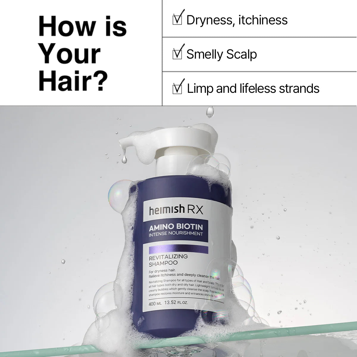 heimish RX Amino Biotin Revitalizing Shampoo — Intensive Nourishment for Dryness, Scalp Issues & Lifeless Hair