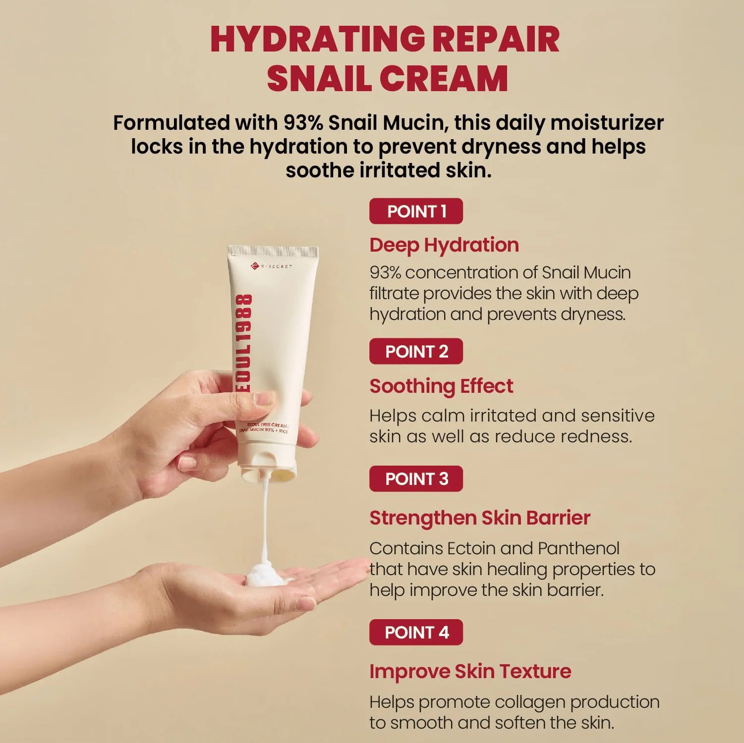 K-Secret Seoul 1988 Snail Mucin 93% + Rice Cream — Deep Repair Moisturizer for Smooth, Radiant Skin