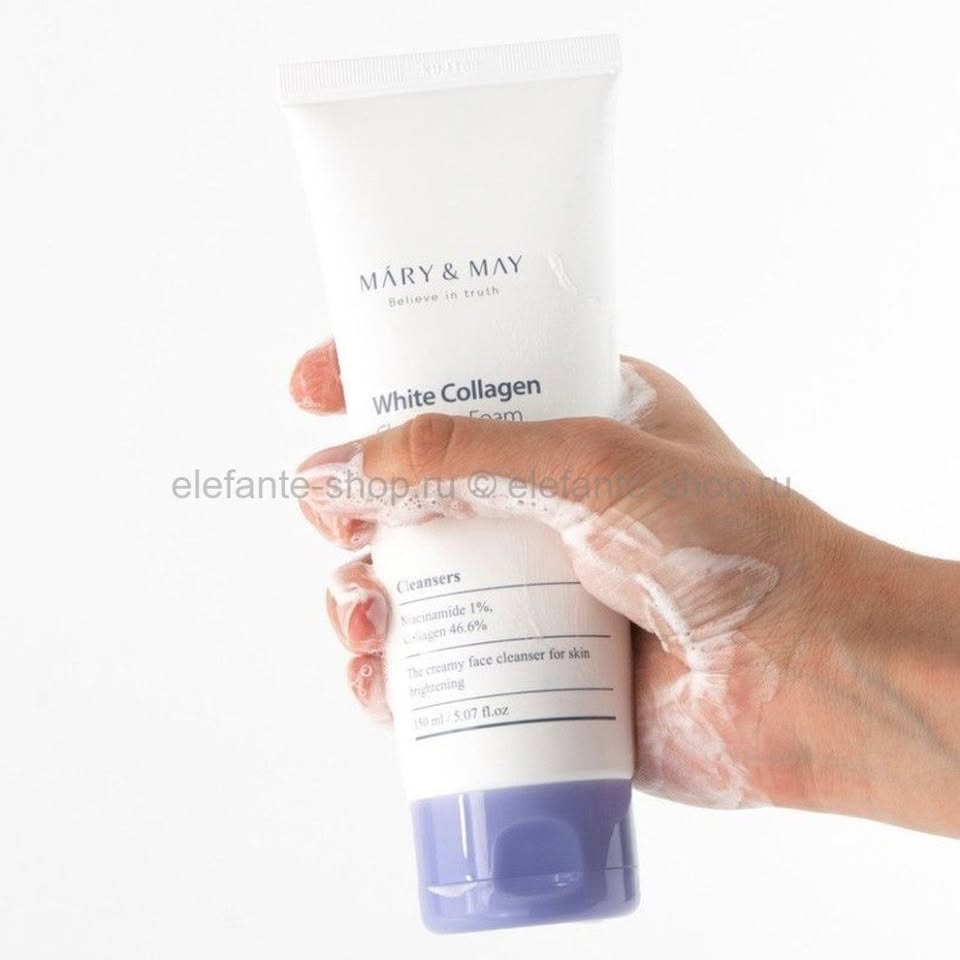 MARY & MAY White Collagen Cleansing Foam — Brightening & Anti-Aging Gentle Cleanser