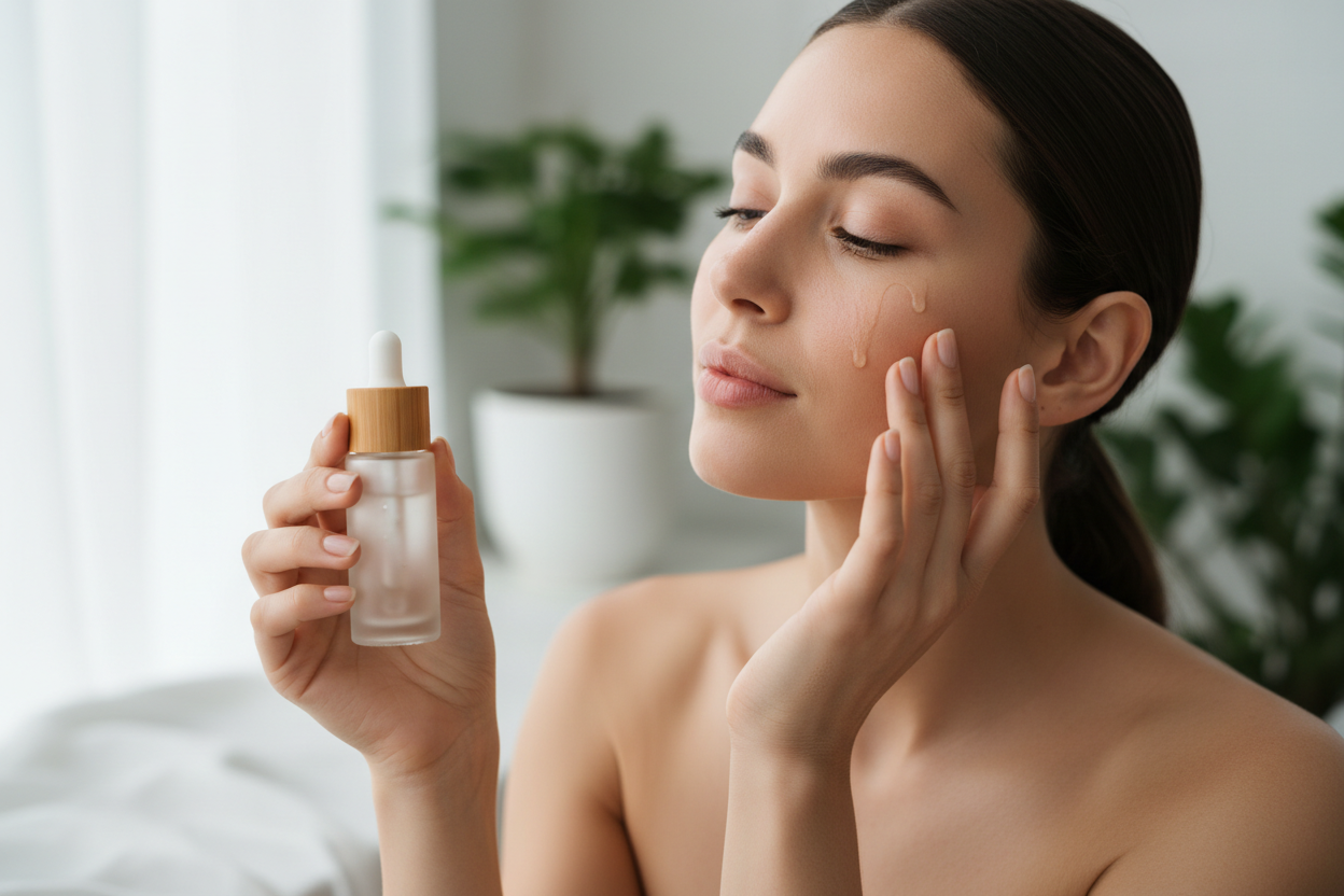 GIRL APPLYING SERUM ON FACE